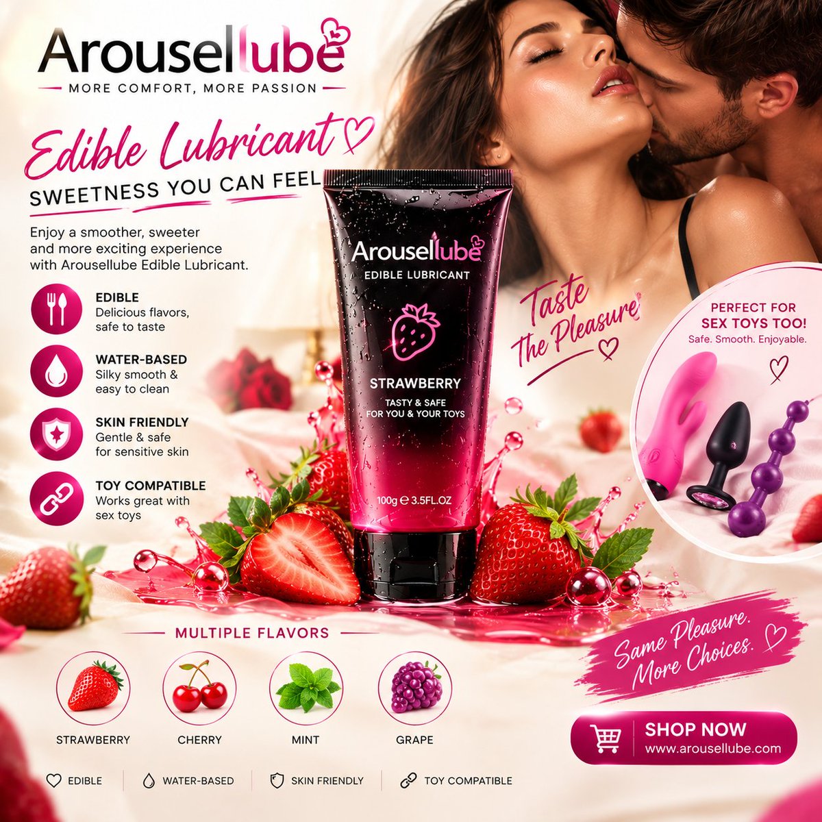 Arousellube's tweet photo. 🍓 EDIBLE LUBRICANT — SWEETNESS YOU CAN FEEL 💗
Make intimate moments smoother, sweeter, and more enjoyable with Arousellube Edible Lubricant.
✨ Edible & Delicious — enjoy the flavorful experience
💧 Water-Based — silky smooth and easy to clean
�� Skin-Friendly — gentle-feeling for intimate moments
🎯 Toy Compatible — suitable for compatible sex toys
🍓 Multiple Flavors — Strawberry, Cherry, Mint & Grape
💖 Made for Intimate Moments — add smooth comfort to your experience
Whether you're enjoying time with your partner or exploring with compatible toys, Arousellube brings sweetness and smoothness together.
🍓 Taste the Pleasure. Feel the Difference.
🛒 Shop Arousellube: https://t.co/z8ecDyvrIS
Arousellube — More Comfort. More Passion.

#Arousellube #EdibleLubricant #FlavoredLube #ToyCompatible #WaterBasedLube #PersonalLubricant #IntimateCare #StrawberryLube #CherryLube #MintLube #GrapeLube