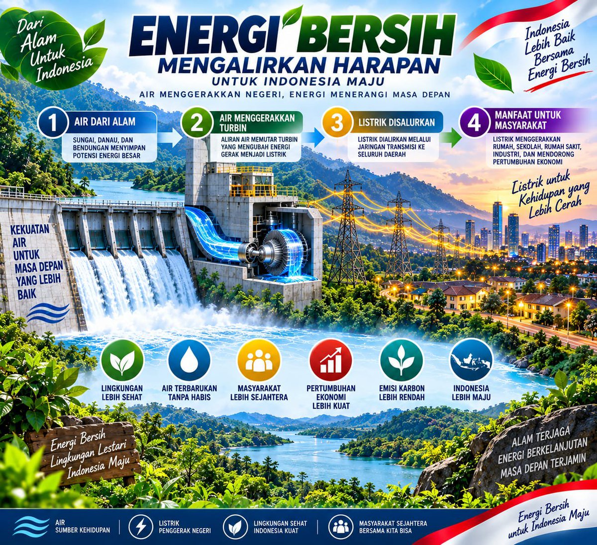 FikiArindra's tweet photo. Saat potensi air dimanfaatkan dengan baik, energi pun bisa mengalir lebih jauh. Langkah menuju sistem energi yang lebih bersih dan berkelanjutan. #EnergiTerbarukan #GreenEnergy https://t.co/Yng6TInlMF