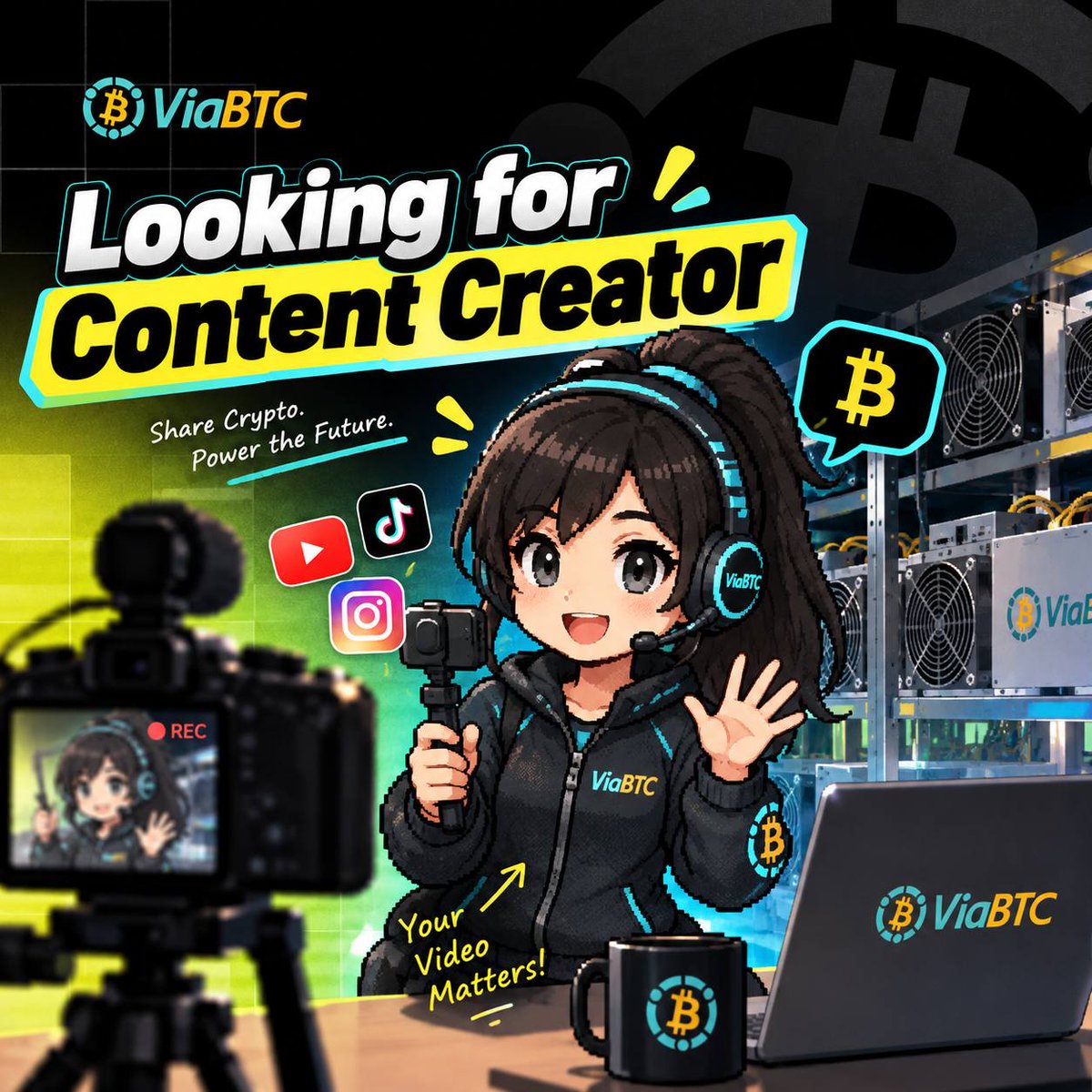 ViaBTC's tweet photo. Looking for Mining Creators! 🎥⛏️

Are you an experienced miner or crypto creator who shares content about mining? ₿

Whether it’s videos, photos, articles, graphics, or other content, we’d love to collaborate with you!

✨ Create. Share. Earn. Grow with ViaBTC.

Interested? DM me with your profile and past work! 🚀