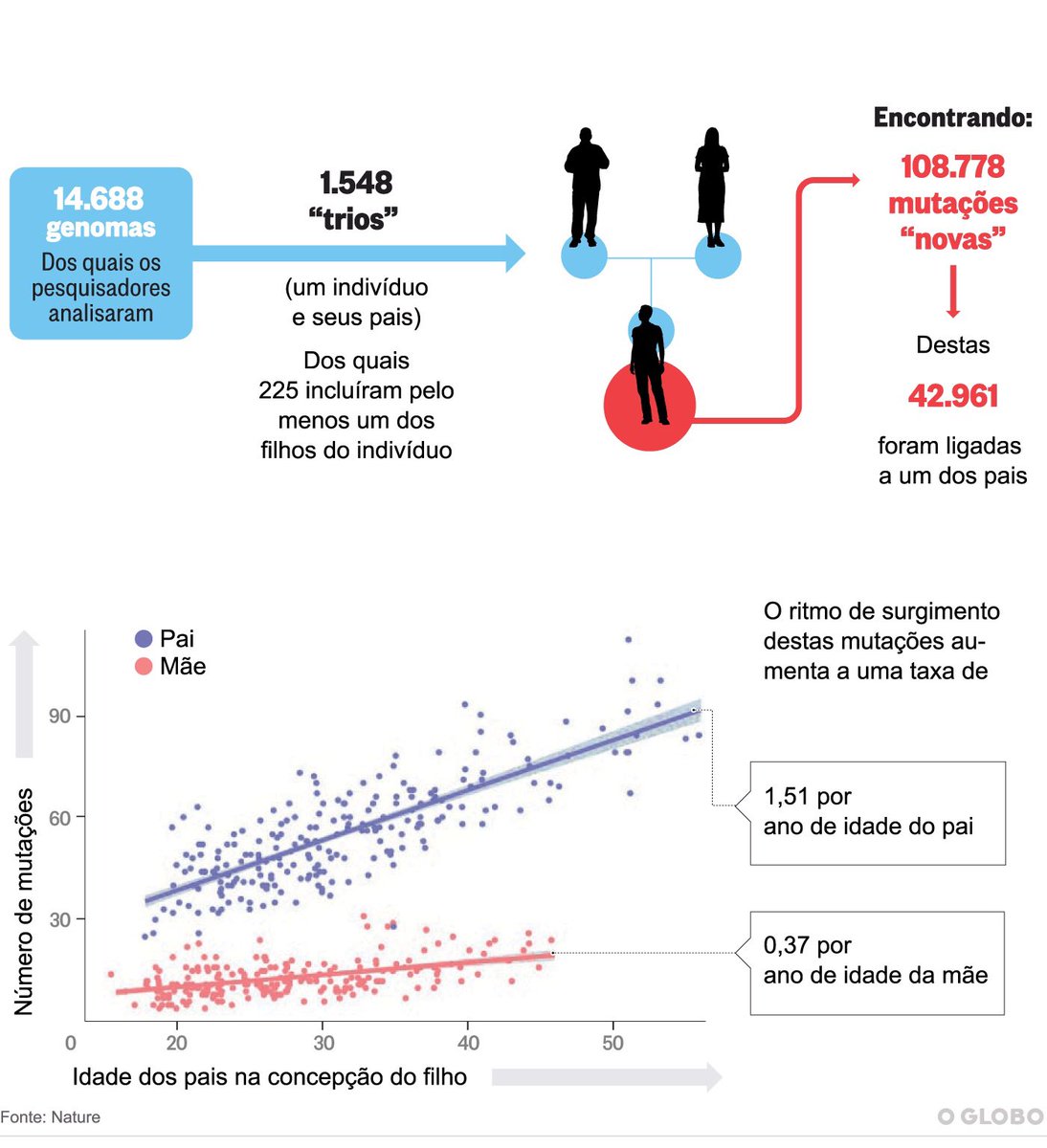 erotificar's tweet photo. @candyloverdoida Pior que sim, os homens a taxa de mutação é maior por parte de homens, entretanto as piores condições de saúde como síndromes (como a própria down) ainda tem mais a ver com a idade da mãe. Os homens costumam causar maior volume de mutações mas as mulheres causam as complicadas. https://t.co/dHInTar8Yd