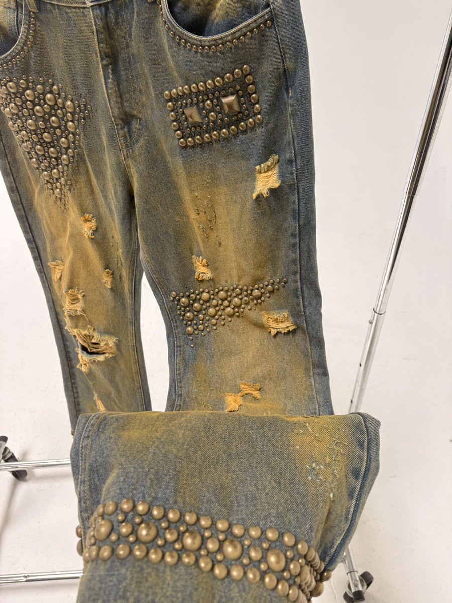 RyanxTaylor's tweet photo. I love drafting concepts to real life…inspired by my favorite designer ever Ricardo Tisci in his Givenchy era recreated his famous pyramid shirt into some really great denim https://t.co/H2LjcQcesm