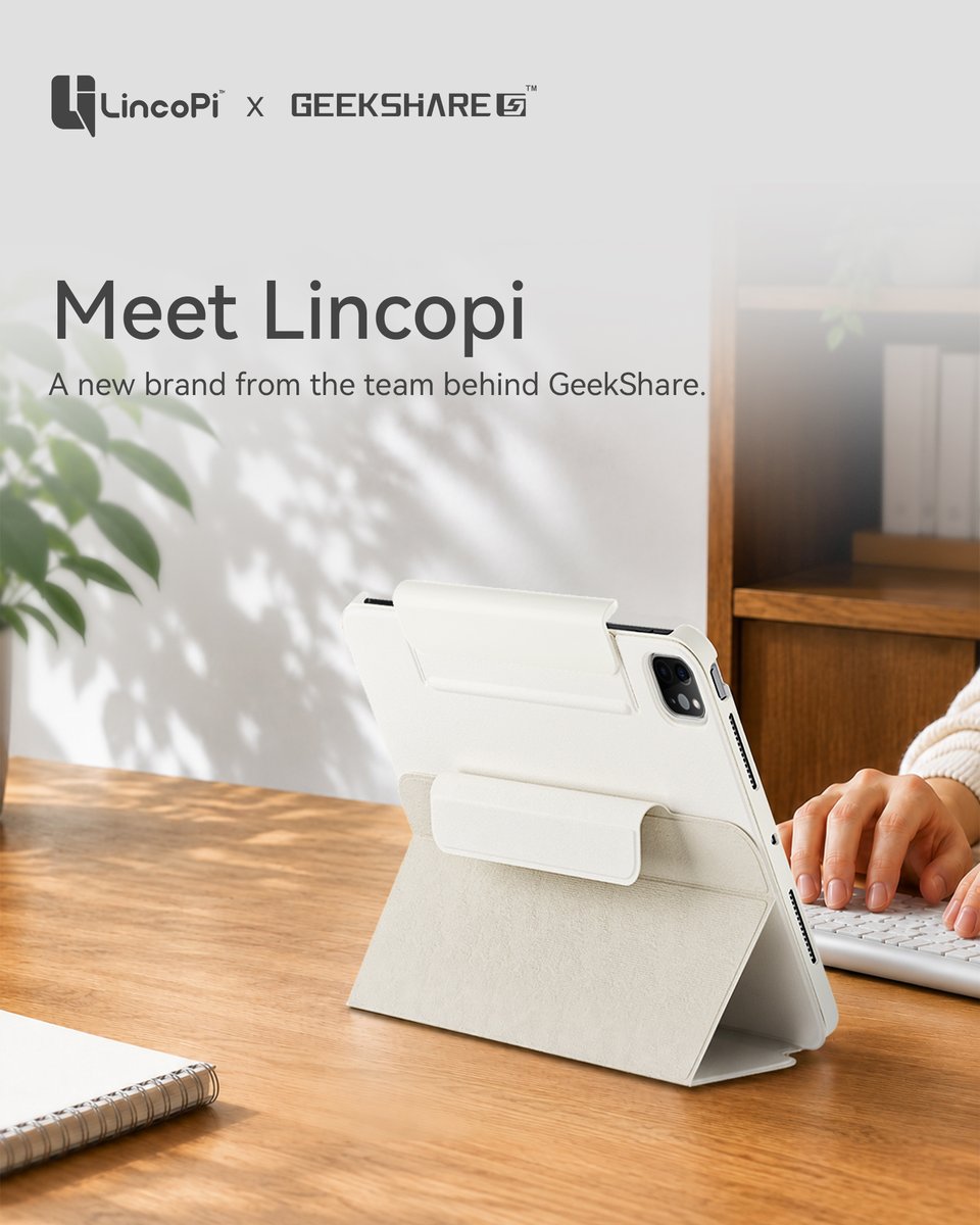 Lincopiofficial's tweet photo. Meet Lincopi. 👋
A new brand from the team behind @geekshareplus 

Thoughtful accessories for the way you create, work, and live with Apple.
Morpho, our first iPad accessory, is coming soon to Kickstarter.    Early access → Link in bio 🤍
#Lincopi #Morpho #DesignedToAdapt https://t.co/nTMgpQev0y