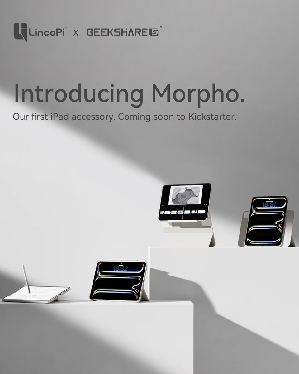 Lincopiofficial's tweet photo. Meet Lincopi. 👋
A new brand from the team behind @geekshareplus 

Thoughtful accessories for the way you create, work, and live with Apple.
Morpho, our first iPad accessory, is coming soon to Kickstarter.    Early access → Link in bio 🤍
#Lincopi #Morpho #DesignedToAdapt https://t.co/nTMgpQev0y