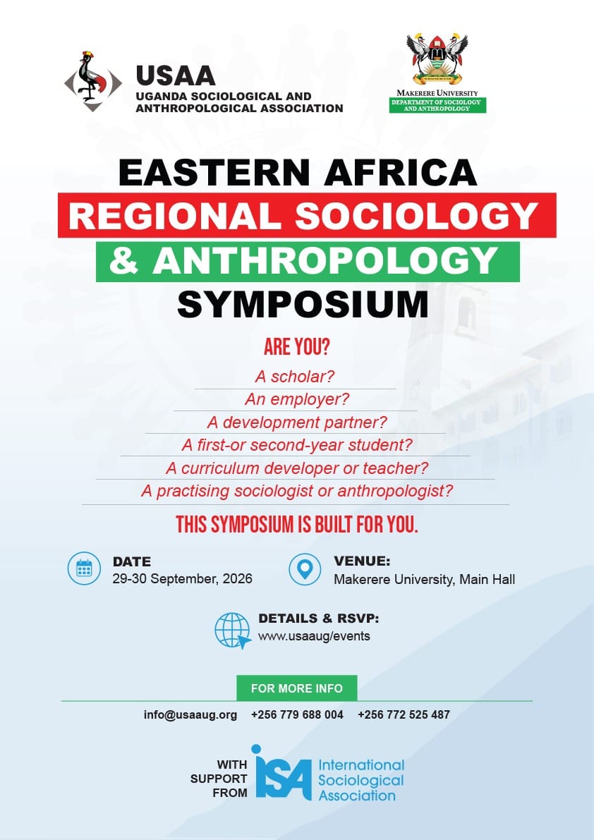 usaaug's tweet photo. 🌍 Join the Eastern Africa Regional Sociology &amp; Anthropology Symposium 2026!

📅 29–30 Sept ⏰8AM 📍 Main Hall, Makerere University

Theme: Strengthening Sociology &amp; Anthropology in Eastern Africa.

🔗 Register: https://t.co/The3ZS03oh https://t.co/EpfM6MA1MH