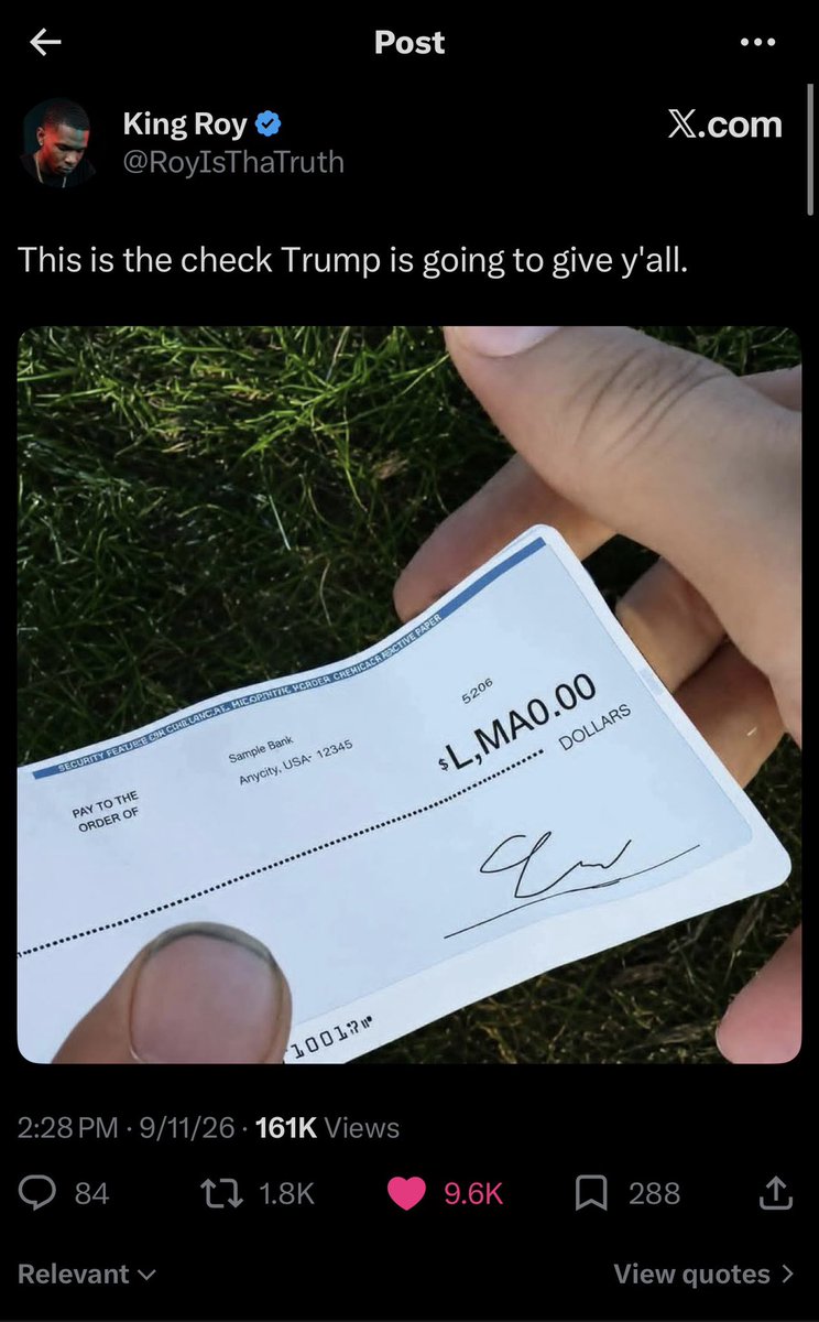 JAEGARCIA99's tweet photo. @GuntherEagleman This is only check we getting bro if the #Republicans win the #midterms #justsaying #wakeup #dontbeafool https://t.co/qXMfs64Egl