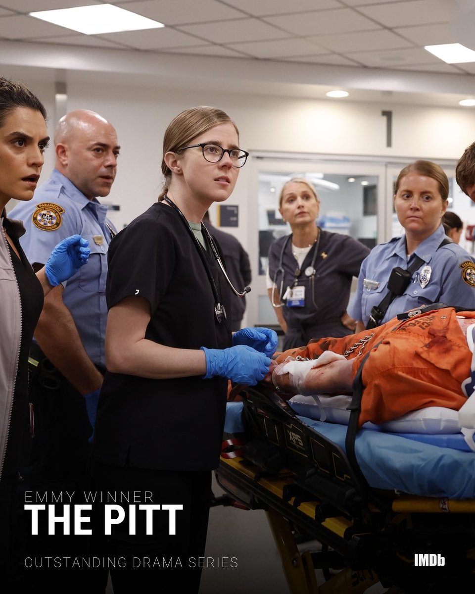 IMDb's tweet photo. Congratulations to #ThePitt for winning Outstanding Drama Series! 🏆✨ #Emmys https://t.co/VBgBDOfedY https://t.co/EhdNy12PfR