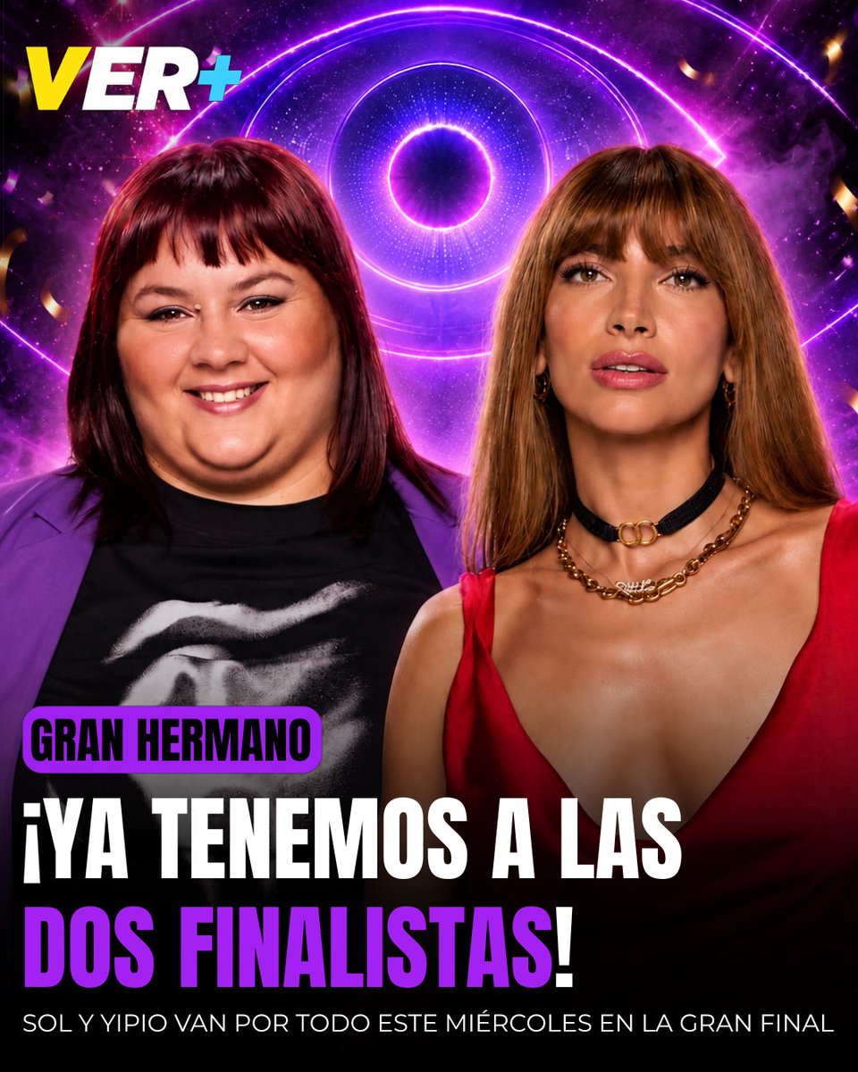 VerMas_ok's tweet photo. 🔥 ¡YA TENEMOS A LAS DOS FINALISTAS!
+ Charlotte quedó en el tercer puesto y la definición quedó entre Sol y Yipio. 👀🏆
+ Este miércoles será la gran final de Gran Hermano: Generación Dorada.
🔁 Yipio
❤️ Sol
¿Quién querés que gane? 👀👇
#GranHermano #GH #FinalGH #Sol #Yipio https://t.co/YnwlRncO3G