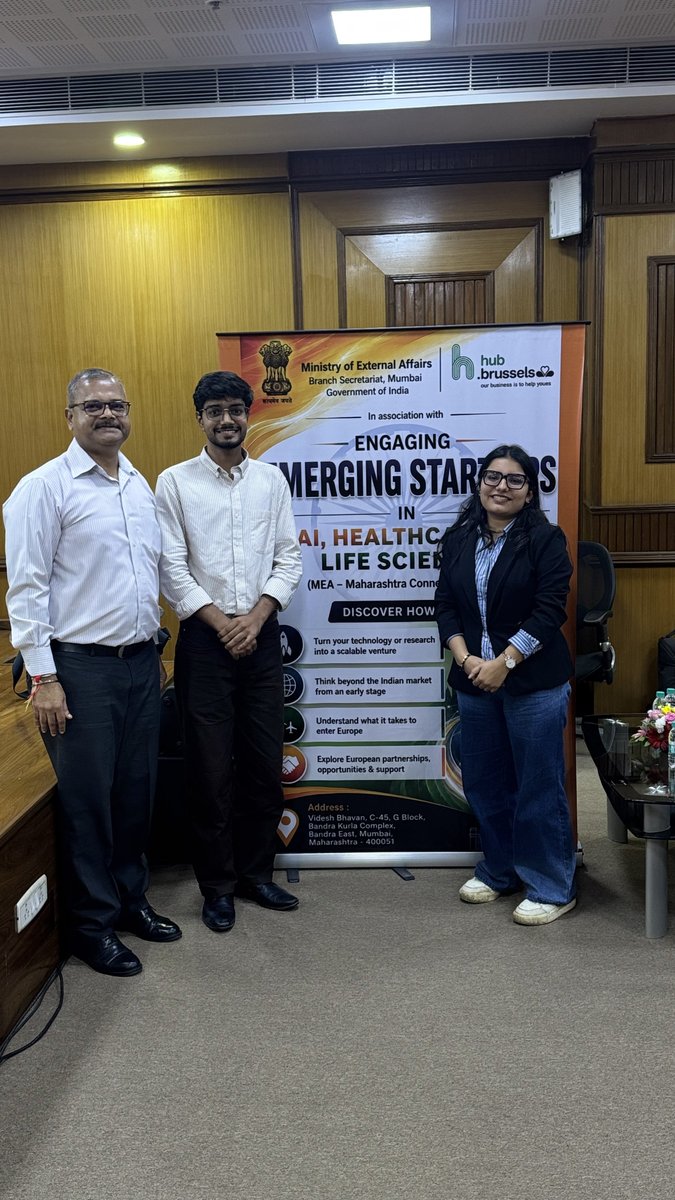 IIIT_Pune's tweet photo. Our students represented @IIIT_Pune  at "Engaging Emerging Start-Ups in #AI, #Healthcare &amp; Life Sciences" organised by the Ministry of External Affairs in collaboration with @Brussels_hub

Engaging with entrepreneurs, industry leaders &amp; exploring collaborations
#SDG8 #SDG9 #SDG17 https://t.co/U1UFIJx9UB