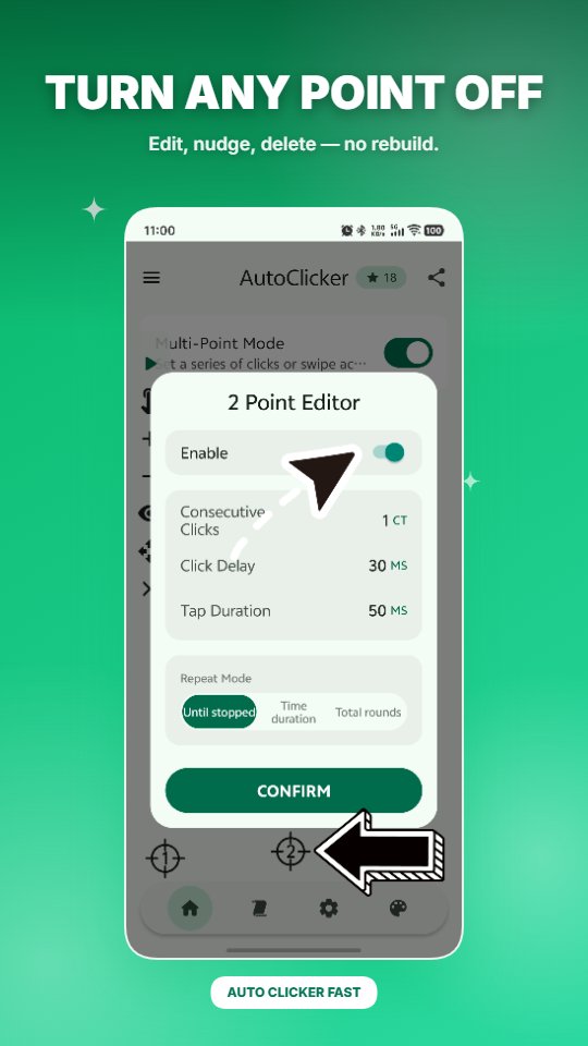 itdragon2024's tweet photo. Changed your mind? Every tap point is editable — drag it, nudge it, delete it. Turn any point off without rebuilding the whole macro. Precision is a right, not a premium feature. ✦ #AutoClicker #Android https://t.co/jECHJxHThR
