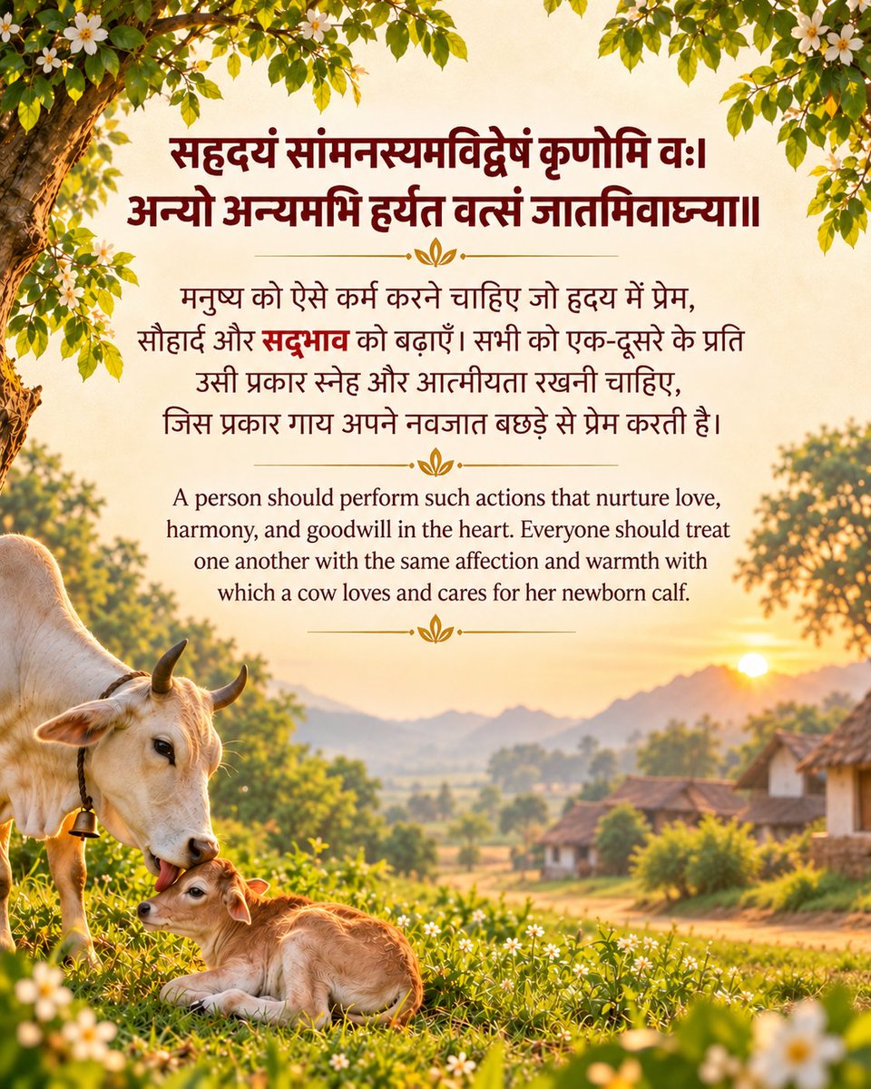 MyGovSanskrit's tweet photo. सहृदयं सांमनस्यमविद्वेषं कृणोमि वः।
अन्यो अन्यमभि हर्यत वत्सं जातमिवाघ्न्या॥
#MorningMusings
#MorningMotivation
#Subhashitani https://t.co/kmuxsLFf8Z