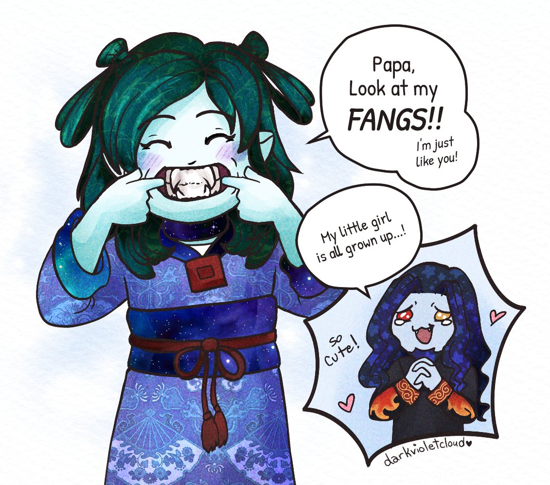 darkvioletcloud's tweet photo. What if Haidee's species grew fangs in as part of their adult teeth?
Silly lil thing to make her more like Papashaku. Even if they're not related by blood, she's still his daughter.
#gankutsuou #tcomc https://t.co/AhkLD5iOCo