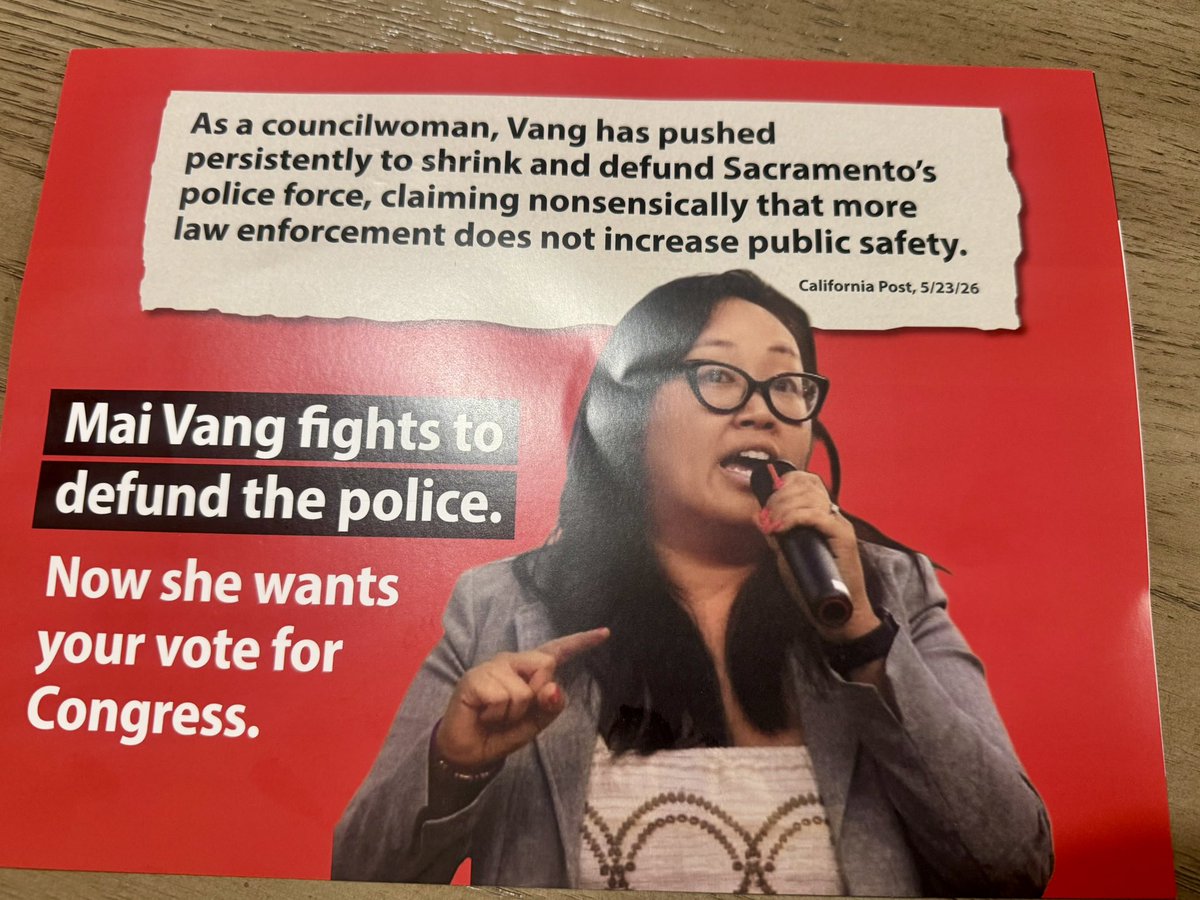 georgeandrews's tweet photo. My pure Republican household got a hit piece from Sacramento Congresswoman Doris Matsui.

With two Democrats facing each other in the #CA07 general election, Matsui is forced to fish for Republican votes against Mai Vang, who is backed by the Labor Fed &amp; SEIU. https://t.co/9ReV2dSTUZ