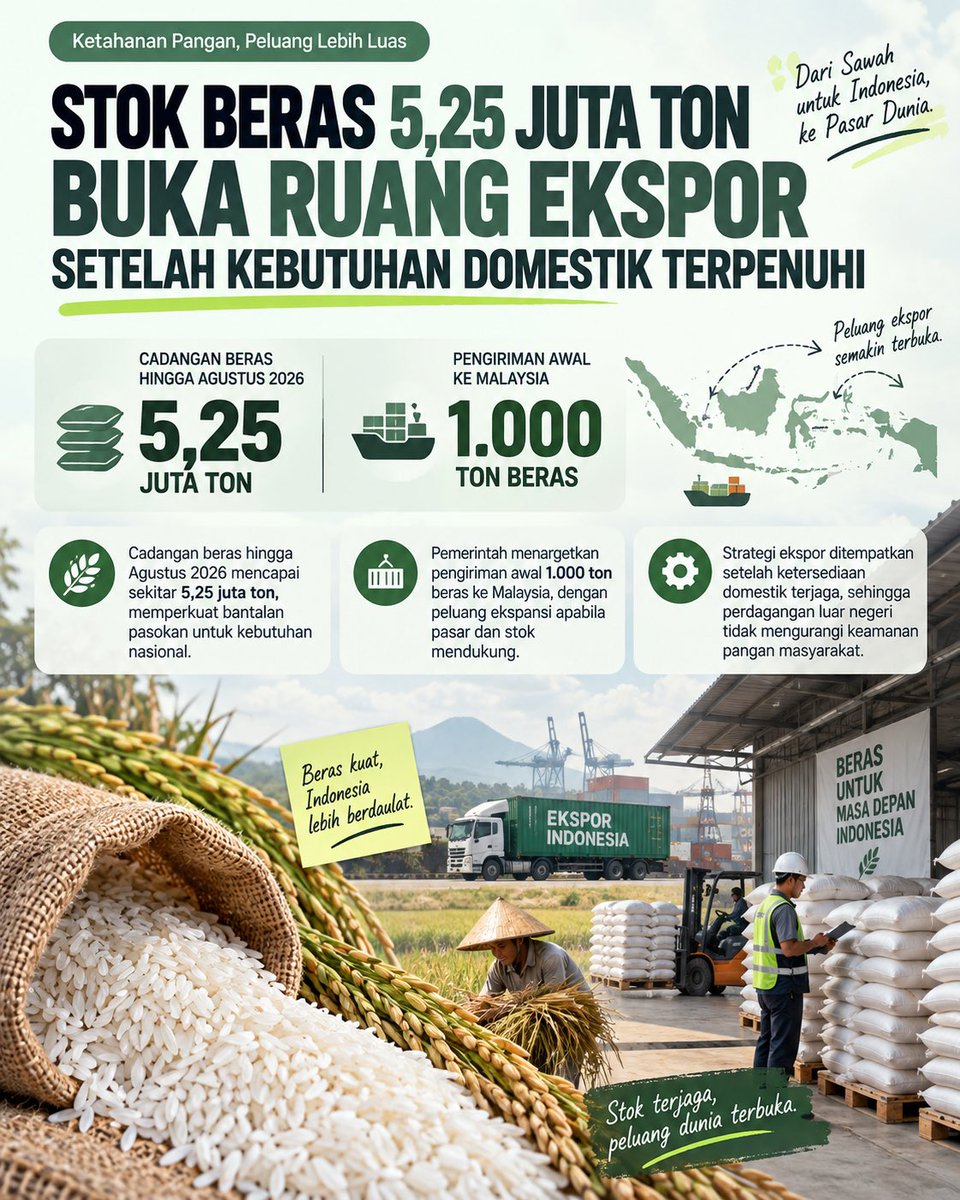 MarcellynKorwa's tweet photo. *Dari sawah Indonesia, untuk Indonesia. Siap melangkah ke pasar dunia.*
#KetahananPangan #StokBeras #EksporBeras #JagaIndonesia #PanganMandiri https://t.co/v1luVZkfia