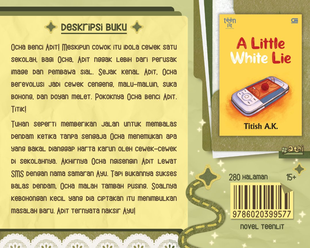 justlieinwait's tweet photo. 🍀; utas perjalanan membaca buku. 

⊹˖°.ʚ 📖 ɞ.°˖⊹ #tepilangit 🌱
A Little White Lie ⭐ Titish A.K.
September, t-nya teenlit. (˶ᵔ ᵕ ᵔ˶)🌻

⚠️·hati-hati, utas ini memuat spoiler! https://t.co/B3KnImulFO