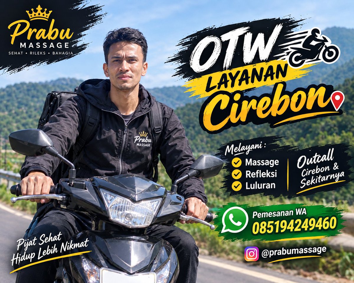 Prabumassagee's tweet photo. Prabu Massage back to Cirebon Area
Layanan jasa pijat panggilan untuk area Cirebon dan sekitarnya..
🌟Pijat tradisional 
🌟Pijat refleksi 
🌟Luluran
Boking dan reservasi jadwalnya, hubungi kang prabu ..
📞085194249460
#tidakmelayani++
#pijatcirebonkota
#pijatcirebon https://t.co/EQYqPY3rOt