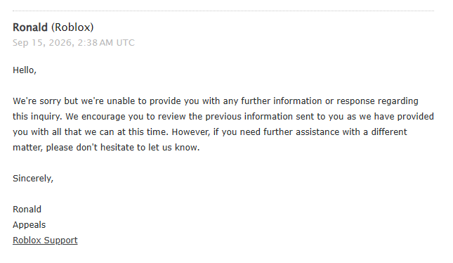 luvrlayy's tweet photo. Please fix your moderation and appeal process, @Roblox. This is so disappointing especially during the 20th year celebration. 

#roblox #robloxban #robloxsupport https://t.co/E57Re6tILv