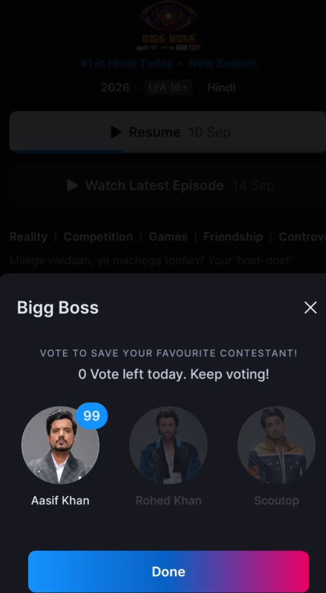 AasifKhanFC's tweet photo. • VOTE FOR #AasifKhan •

99 Votes • Every Day • Until Friday 

Open JioHotstar → Vote → Select Aasif Khan → Cast your votes. ❤️‍🔥

Let’s make every vote count 🌟

 #AasifKeApne #BiggBoss20 #BB20 https://t.co/xkkCyXZ0kh