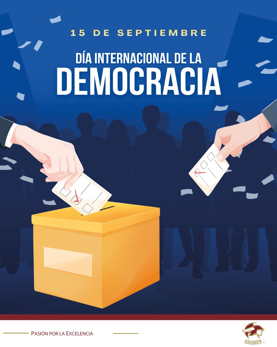 GrumerMx's tweet photo. 15 de septiembre | Día Internacional de la Democracia.

La democracia representa participación, respeto, inclusión y diálogo. En GRUMER, promovemos valores que fortalecen la convivencia, la responsabilidad y el compromiso con el bienestar colectivo. 🤝

#Participación #Inclusión https://t.co/rrWZCot6yF