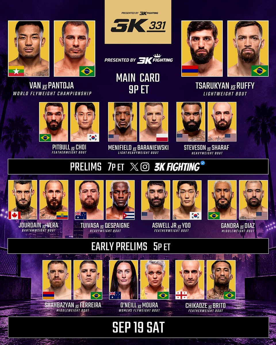 3KFighting's tweet photo. 🚨 Here’s your updated card for #UFC331 after Ortega pulls out 😪 https://t.co/3nzu5bqfgR