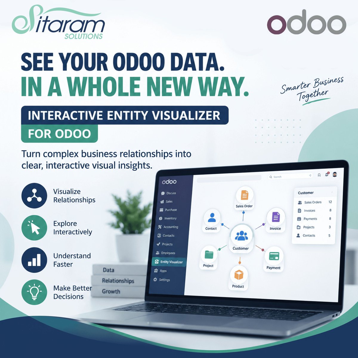 SitaramSolution's tweet photo. See how Odoo records connect without switching screens. Interactive Entity Visualizer maps related records in one clickable view.
https://t.co/qBISLsmtwJ
#SitaramSolutions #Odoo #ERP #OdooPartner #OdooServices #DataVisualization #OdooData #BusinessData #DataManagement https://t.co/ATYZk2dpCp