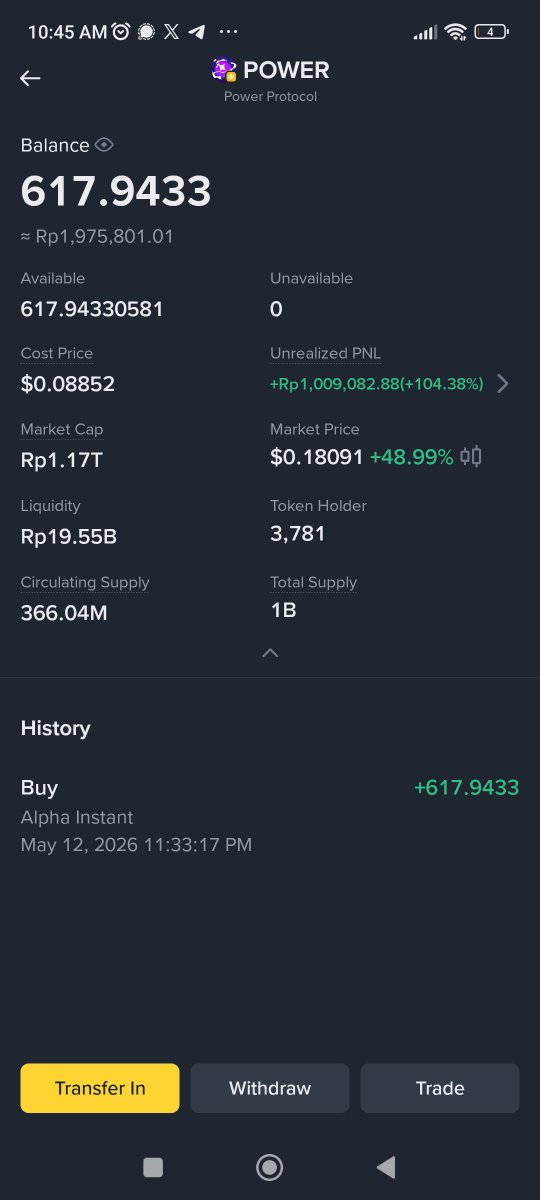 ChumNozy's tweet photo. Terimakasih $POWER untuk uang jajan hari ini https://t.co/I3wyConSoC