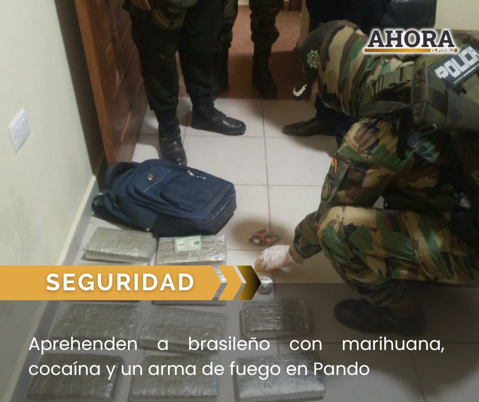 ahora_elpueblo's tweet photo. APREHENDEN A BRASILEÑO CON DROGA Y ARMA EN PANDO

La FELCN halló marihuana, cocaína y un arma de fuego durante un allanamiento en Marapari. El extranjero fue puesto a disposición del Ministerio Público.

Lee la nota aquí ⤵️ https://t.co/fFPNYZOyHe

#Pando #FELCN #Seguridad https://t.co/4f1hdE7023