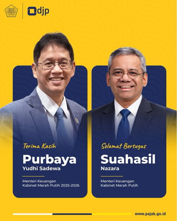 pajakbadsel's tweet photo. Selamat datang dan selamat mengemban amanah sebagai Menteri Keuangan Republik Indonesia, Bapak Suahasil Nazara. 
Terima kasih dan penghargaan setinggi-tingginya kepada Bapak Purbaya Yudhi Sadewa atas kepemimpinan, pengabdian, dan dedikasi yang telah diberikan. https://t.co/rgOhwH6f9b