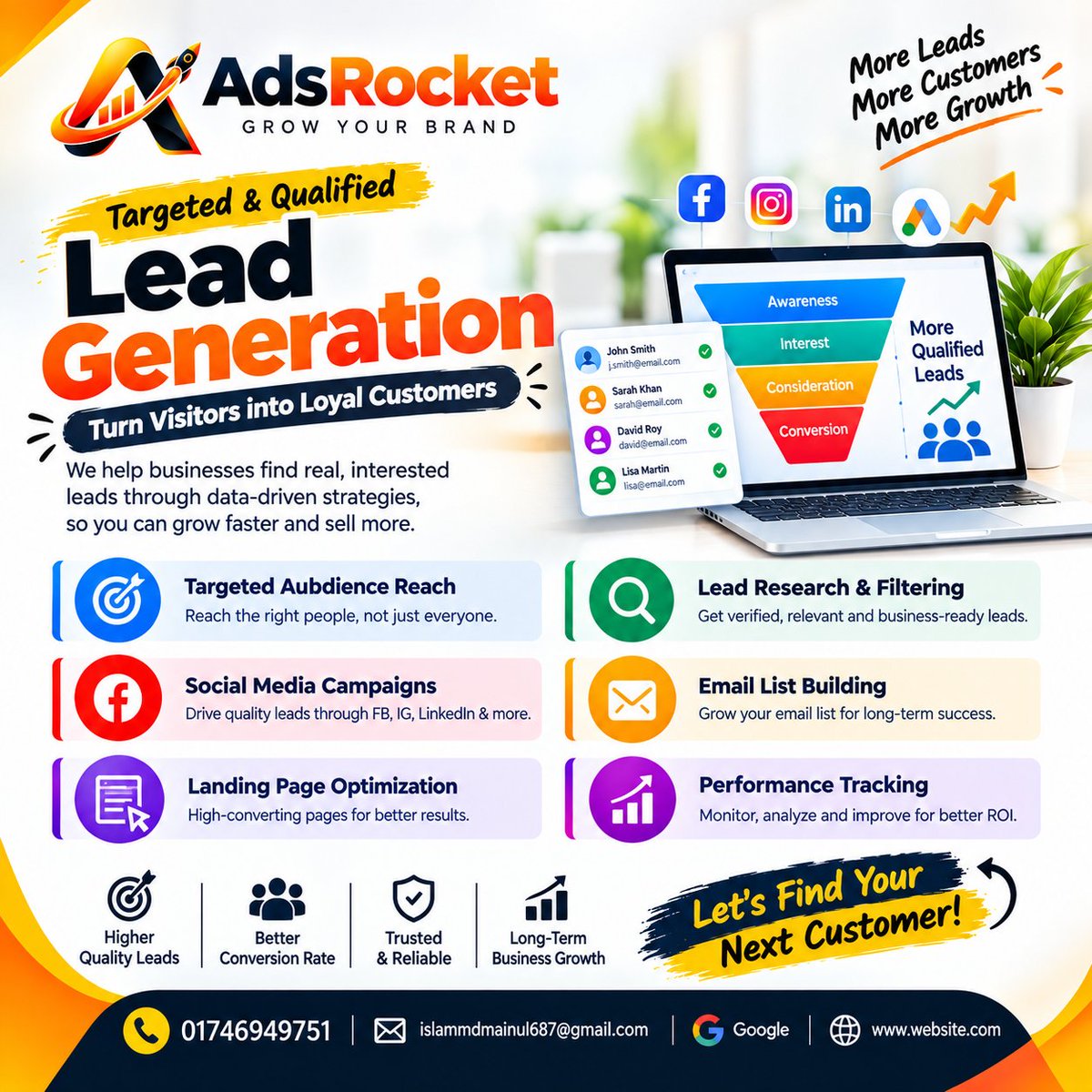 FreelanceMainul's tweet photo. 🚀 Generate More Leads. Grow Your Business.
Getting traffic is good — but getting qualified leads is what really matters.
✅ Targeted Audience Reach
✅ Social Media Lead Generation
✅ Lead Research &amp; Filtering
✅ Email List Building 
📞 01746949751
📧 info.adsrocket@email.com https://t.co/Su8h14nZgd