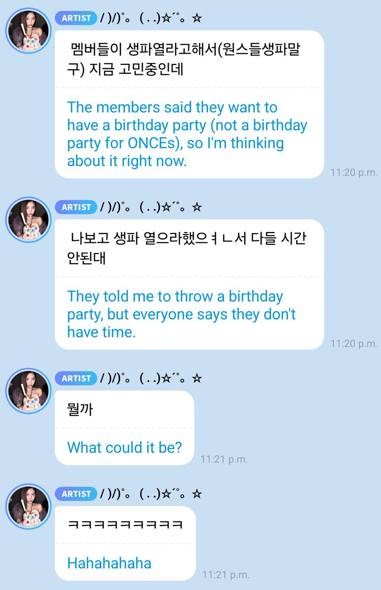 godmitzu's tweet photo. NAYEON said the TWICE members want her to throw a birthday party but then everyone said they don't have time, and they're all free on different days 😭😭 https://t.co/WENpActNHh