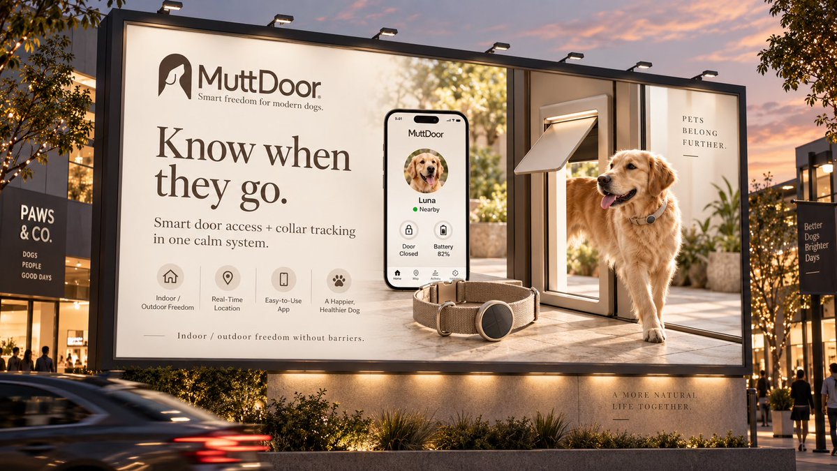 narimediaio's tweet photo. What if your dog collar could do more than track location?

MuttDoor is a concept for a solar-powered smart collar that connects to an automatic pet door, opening only when your dog approaches.

Track them. Let them roam. Give them a little more freedom.

Good dogs go further. https://t.co/9iHPR6ogp8