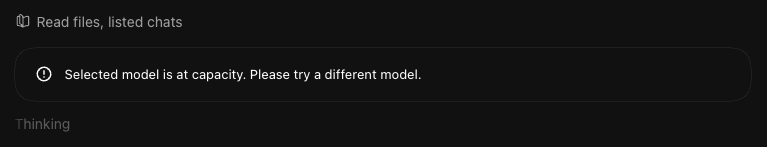 lukejohnwilson's tweet photo. What is going on with GPT-6 Astra right now? @OpenAI

Release day was smooth, but the last 12 hours I've been getting "model is at capacity" on Extra High reasoning, constantly.

Feels like it's getting nerfed! https://t.co/hpL6LUJQTa