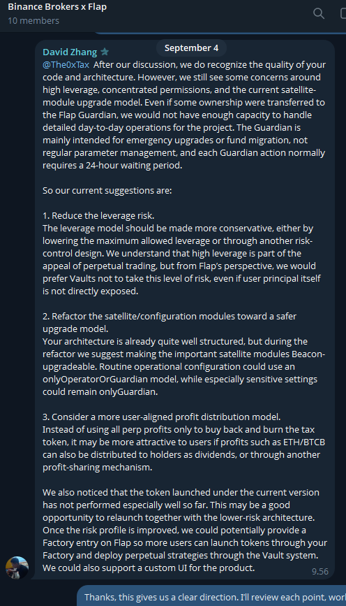 0xTax's tweet photo. Since people keep bringing up the previous BSC project to FUD Perpetuals, here’s the actual context.

It originally launched as an NFT project using Flap’s new custom build feature. The launch did well and people liked the concept, so I kept building on top of it.

The marketplace, lottery, additional revenue mechanics, and eventually the perpetual launchpad were all added afterward. None of those were part of the original launch or promised beforehand.

I did actually build and launch the perp launchpad, and I was already taking the contracts through Flap’s review process.

The problem was KiloEx. There were only 11 available markets, and most had very limited capacity. I spent weeks trying to get those limits increased, but there was no realistic path to make it work at launchpad scale.

Understandably, the launchpad itself got almost no traction, and the token had been sitting around a $20K market cap with very little activity for roughly three weeks.

At that point, continuing to spend time building around infrastructure that could not support the product made no sense.

I still believed strongly in the perpetual launchpad idea, so I rebuilt it around Lighter with much better market access and infrastructure.

That became Perpetuals.

I’m doing all of this publicly under my own identity. I’m not hiding the previous project or pretending it never happened. It was part of the path that led to what I’m building now.

The screenshots below show both the market limitations I was working with and that the contracts were already going through Flaps audit review.