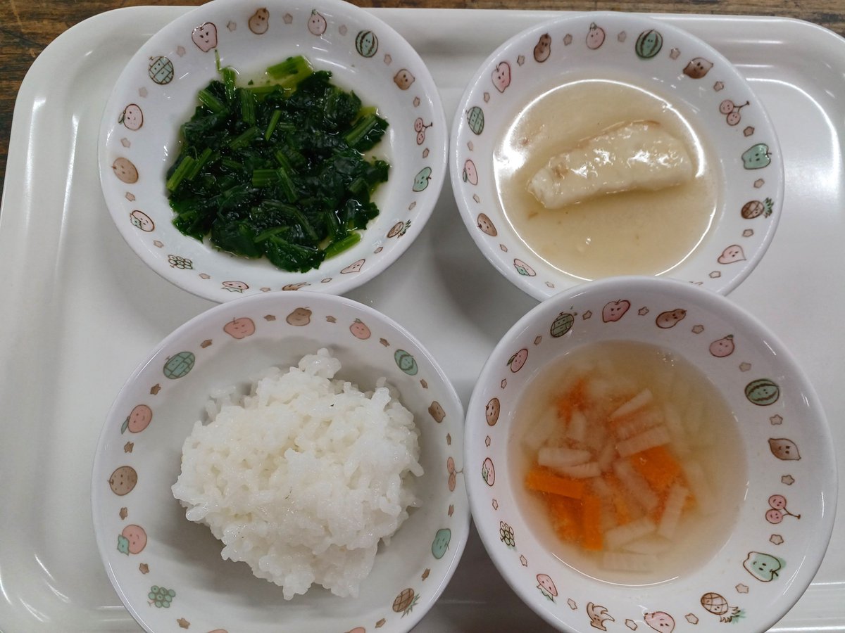 ShunkoHoikuen's tweet photo. #今日の離乳食
後期食　軟飯、白身魚の揚げ煮、ほうれん草の煮びたし、みそ汁 https://t.co/JDU7aqDtZ9