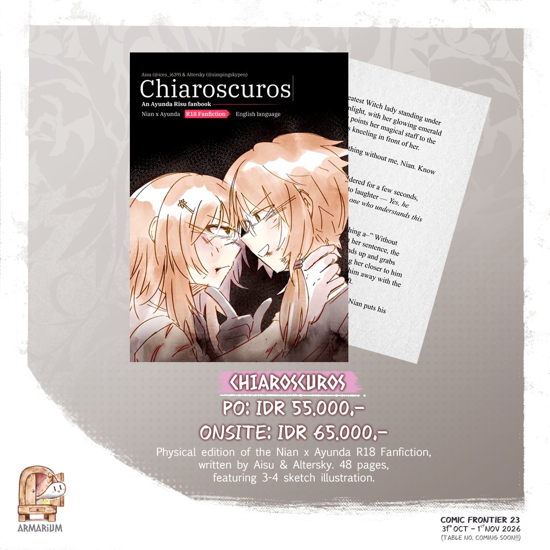 simpingskypen's tweet photo. Pre-order part 2!
[Open 15 ~ 21 September 2026]
Ini adalah form untuk:
- Wired Doll (Ollie / Risu / Sammy)
- Playing Card / Kartu remi 'The SQRL card'
- Nian x Ayunda fanfic R18 'Chiaroscuros' (by @ices_i639 &amp; Altersky)
geser untuk detail >>
🔗check reply for PO form link
#cf23 https://t.co/F4qn1RO0c6