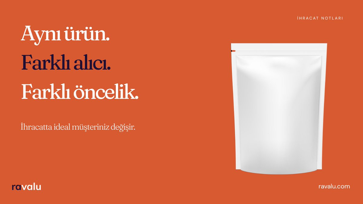 ravaluofficial's tweet photo. Türkiye'de gıda üreticisine ambalaj satıyorsunuz. Polonya'da aynı ambalajı distribütör alacak. Üretici hattına uyum sorar, distribütör marj sorar. Ürün aynı, müşteri profili ve satış mesajı değişti. 

Sizin ürününüzü yurt dışında kim alacak, kullanan mı yeniden satan mı? https://t.co/3vKJSbEwwy
