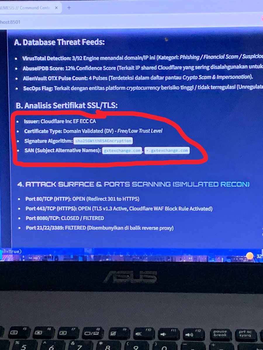 weclopedia's tweet photo. @CryptoGenNews dont waste you time whit this shit gxt exchange 

Flagged by VirusTotal &amp; AlienVault (Phishing / Financial Scam | Risk: 68/100)
• Network: Proxied behind Cloudflare (⁠104.21.48.192⁠) https://t.co/qVHoxzbXiz