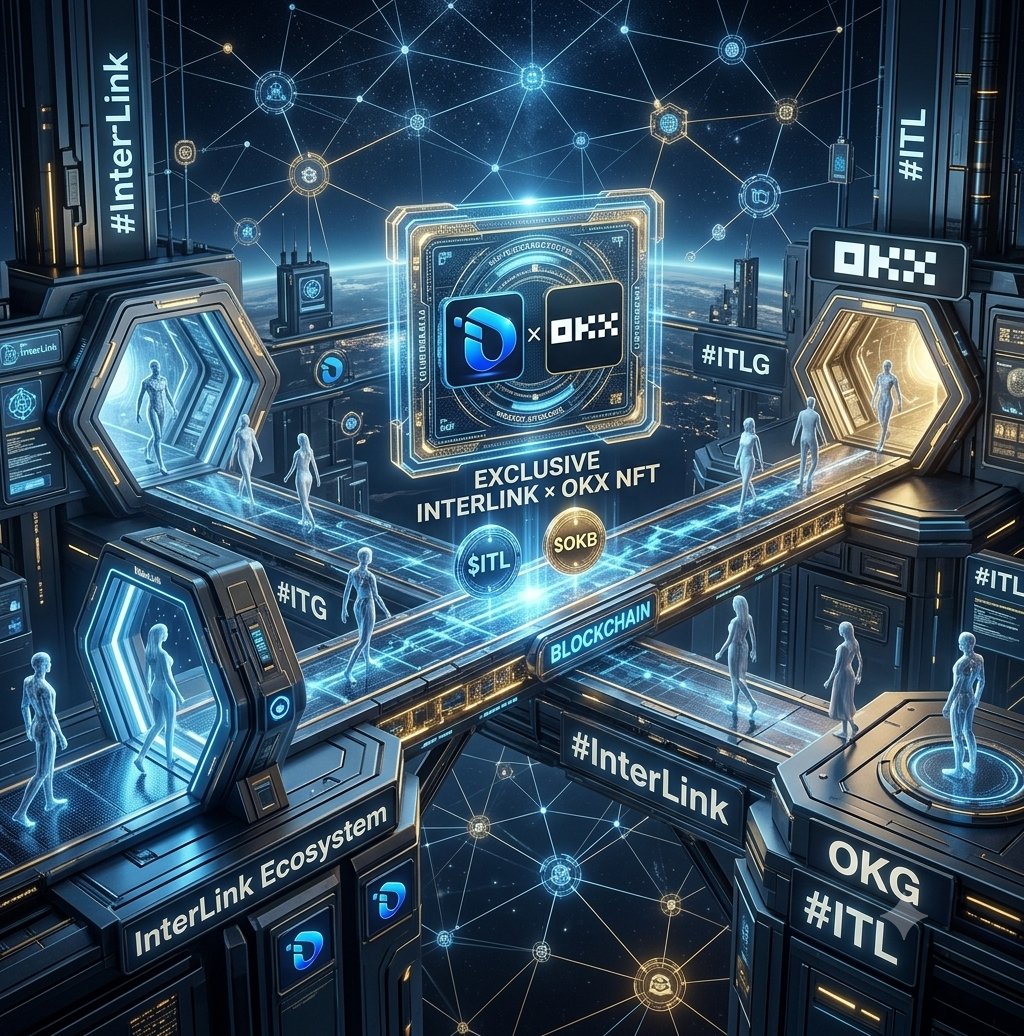 gowrich74's tweet photo. 4. 🤝 InterLink × OKX NFT
A futuristic partnership scene featuring the InterLink ecosystem and OKX, two powerful digital platforms connected by a glowing blockchain bridge, an exclusive holographic “InterLink × OKX NFT” floating at the center, #InterLink #ITLG #ITL. https://t.co/tWPw9FXKRz
