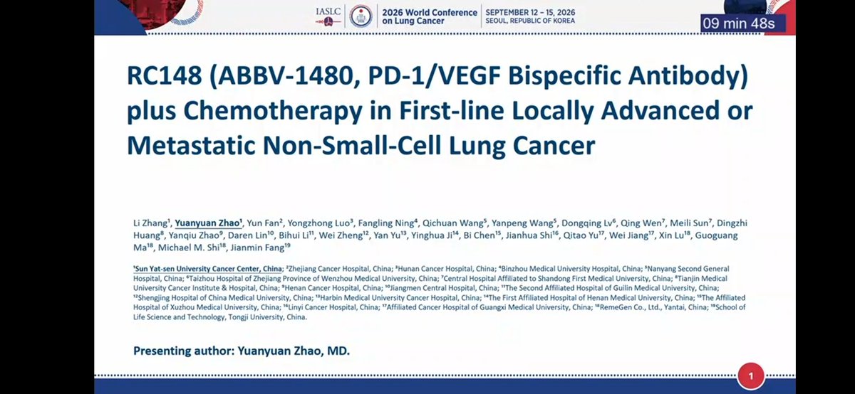 KSamalaMD's tweet photo. Bispecific Antibody + chemo as 1L mNSCLC #RC148 #WCLC26 https://t.co/NyZAN1OPt4