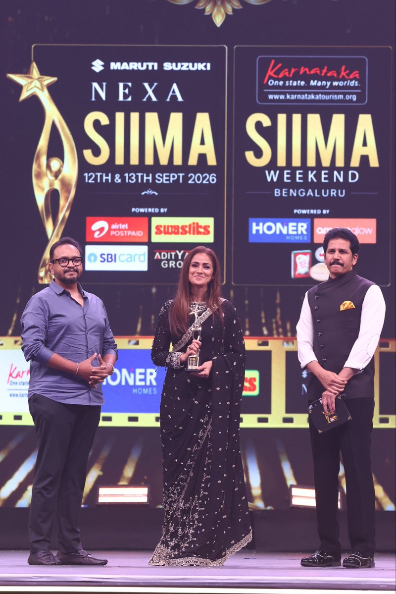 team_simran's tweet photo. Some artists don’t just perform, they create memories that stay across generations.
#Simran holds the Best Actress Popular trophy for Tourist Family, celebrating another beautiful moment in a career that has been an integral part of Tamil cinema’s journey.

#SIMA2026 #NEXASIIMA https://t.co/vVWCcGyXtQ