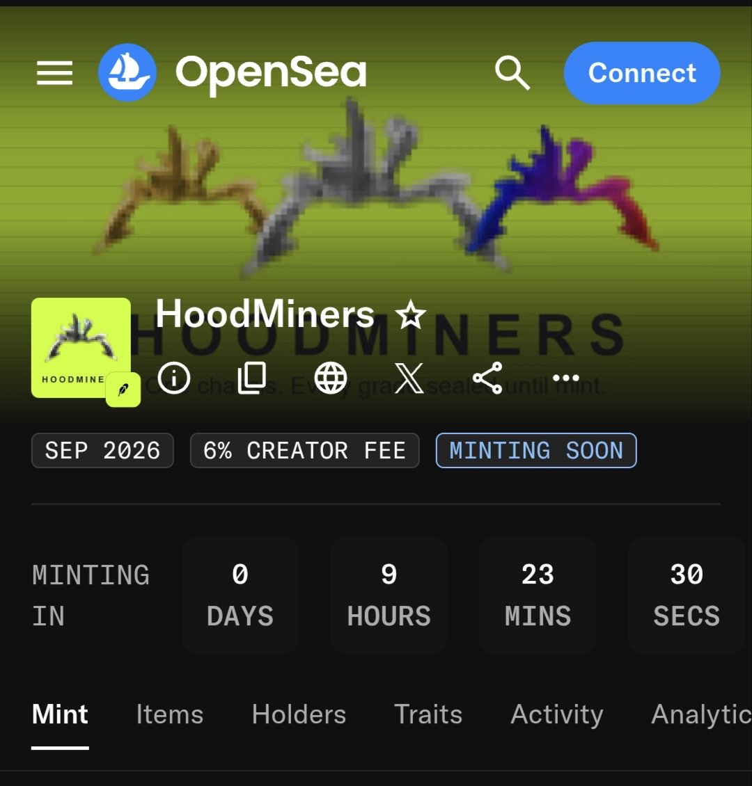heymhk's tweet photo. HoodMiners Free Mint Starts At 8:00 PM

👉 Check Your WL Eligibility
https://t.co/aFjMmDTPEp

👉 Free Mint — 1 per wallet
👉 Mint On Robinhood Chain

Don’t miss it 👀 https://t.co/jtZmaejD2T