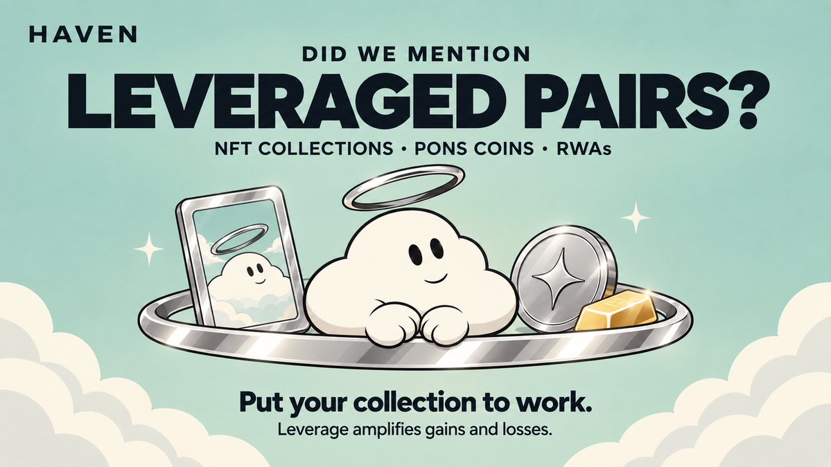 OfficalHavenNFT's tweet photo. The days of tges dumping  nft collections are over let the collections work for you with your $pons coins and or rwas

Did we mention we have leverage pairs ☁️ https://t.co/jK4N1ivCXc