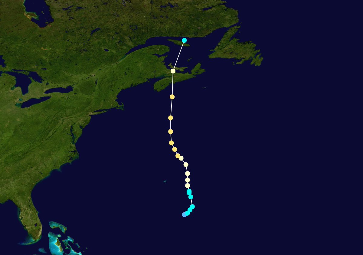 weather_history's tweet photo. September 28, 2003:

Hurricane Juan made landfall in Nova Scotia as a Category 2. The storm was the worst tropical cyclone to impact Atlantic Canada in over a century. Juan knocked out power to 300,00 residents, caused $200 million in damage, and killed eight people.

#wxhistory https://t.co/ZrbmnuHi2b