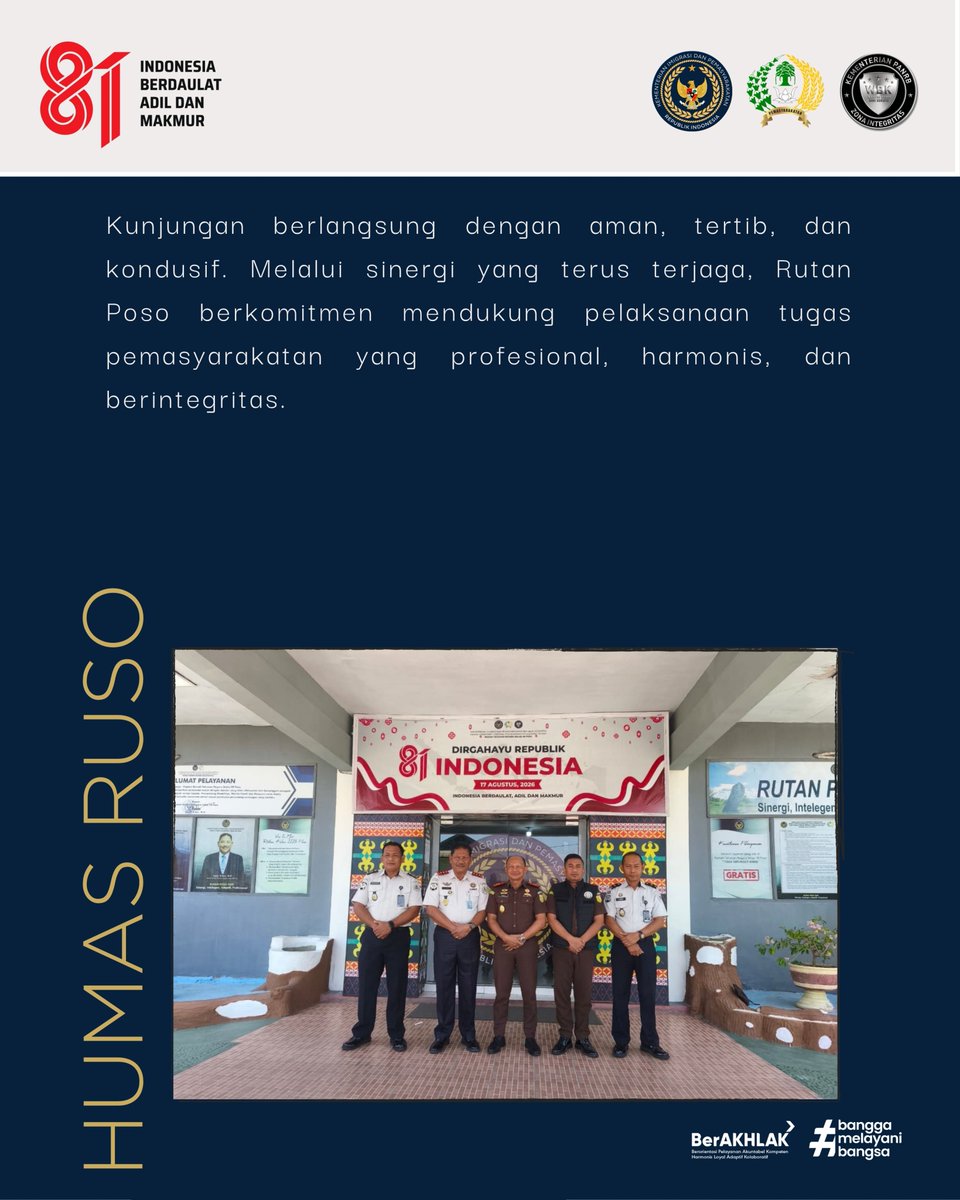 PosoRutan's tweet photo. Karutan Poso Sambut Kunjungan Kajari Morowali, Pererat Sinergi Antar Aparat Penegak Hukum

SELENGKAPNYA: https://t.co/BG5Jd1u5hp

#RutanPoso #KejaksaanNegeriMorowali #SinergitasAPH #Pemasyarakatan #KementerianImigrasiDanPemasyarakatan #RutanKelasIIBPoso #SulawesiTengah https://t.co/nmY1F0LLKA