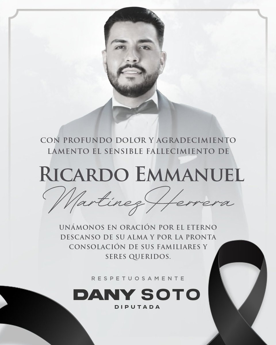danisotto's tweet photo. En este momento tan difícil, me uno al dolor de familiares y seres queridos por el sensible fallecimiento de Ricardo Emmanuel Martínez Herrera, quien deja un vacío entre quienes tuvimos la dicha de conocerlo.

Les envío más sentido pésame y un abrazo solidario en estos momentos de profundo dolor.

Descanse en paz. 🕊️