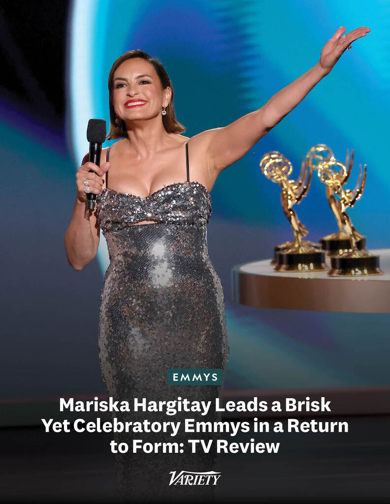 Variety's tweet photo. The #Emmys were brisk, celebratory and, for the most part, enjoyable.

"Mariska Hargitay threw herself into multiple musical numbers and generally showed herself to be a fan of television as well as one of its most visible ambassadors. The approach paid off."

Read Variety's full review of the telecast: https://t.co/yxS15LcE24