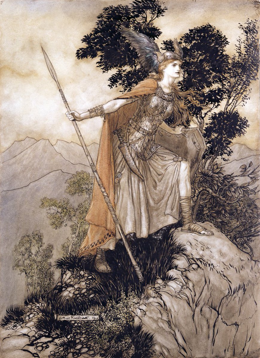 KhlorosP's tweet photo. Brünnhilde - Arthur Rackham, 1910 https://t.co/h5u5zISuZP