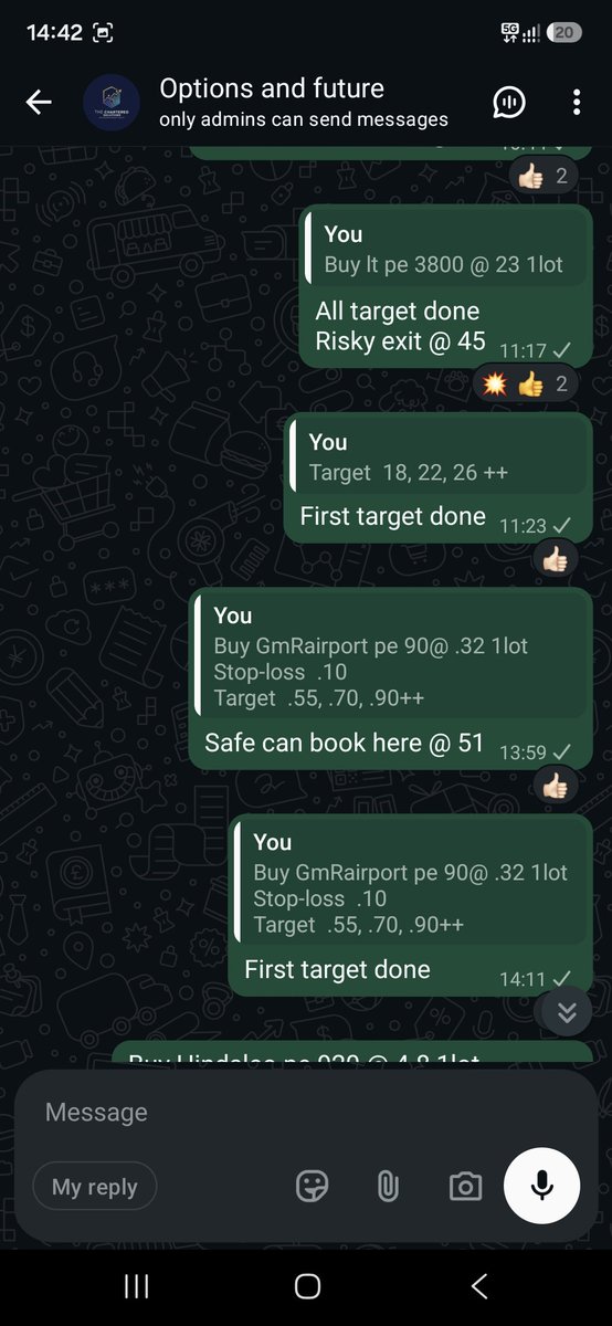 Surendraanalyst's tweet photo. This month #options_premium_group 13 call/put (6 call / 7 put ) hit 
Today F&O 3  put (PE) HIT 
#Lt PE  23 to 45 ( ₹3850 profit book 1lot)
#Grasim PE 13 to 23 
#GmRairport PE .33 TO .70 
Anyone who wishes to join the premium group (Options, Equity, Futures) can send me a WhatsApp message. @9928524806 
Screenshot attached