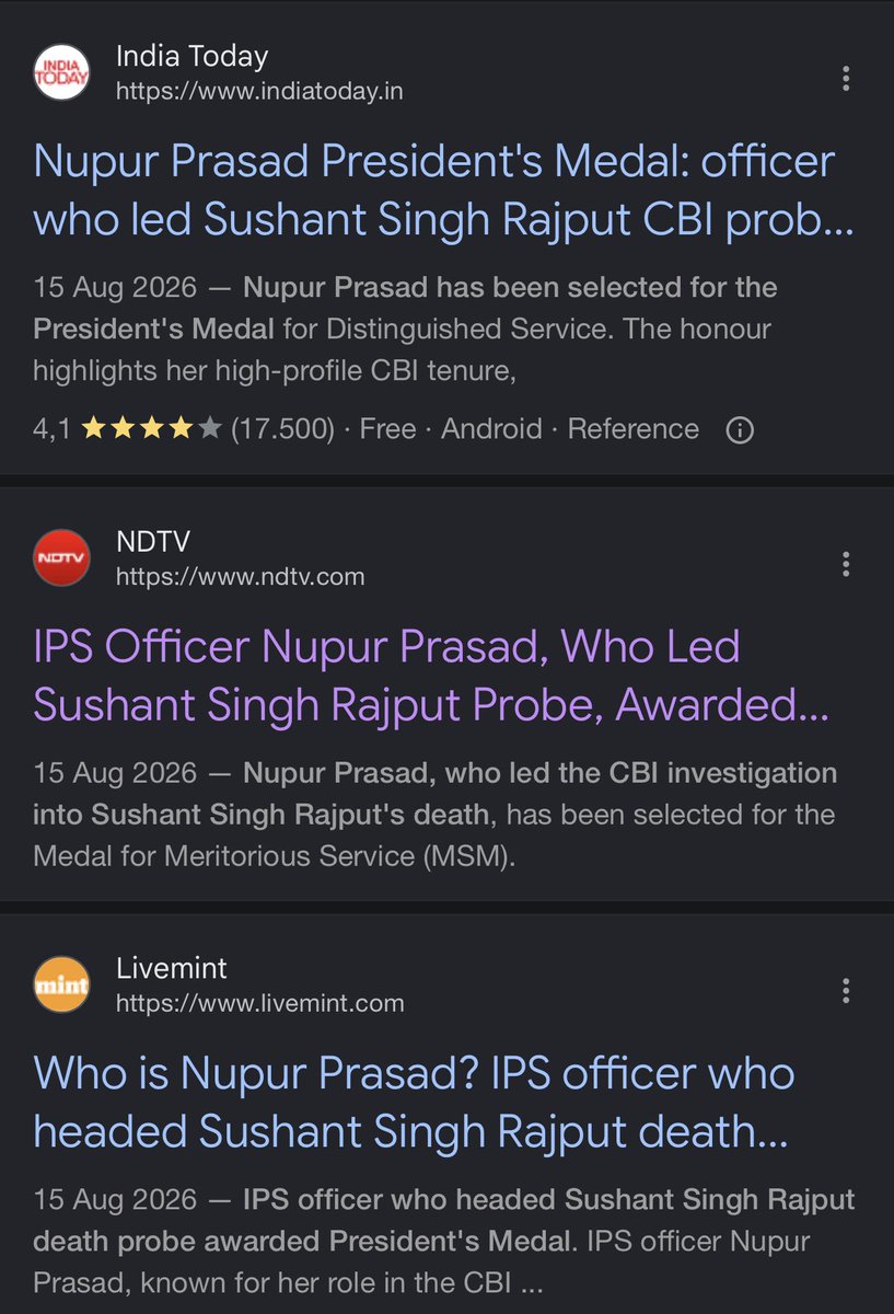 PIYALIBH's tweet photo. IPS Officer Nupur Prasad, who was associated with the investigation into Sushant Singh Rajput’s case, received the prestigious President’s Medal.

As Disha Salian’s father’s FIR and the evidence point toward questions that can no longer be ignored, the failures of the SSR case investigations demand serious scrutiny.

If innocent lives were lost and influential people were protected instead of the truth being pursued, then accountability cannot be selective.

The question remains: How was such a prestigious honour awarded to an officer associated with a case where justice remains elusive?

Awards may honour service, but justice must honour the truth.

After 6 long years, we need answers—not silence. Let the truth come out, whoever it implicates. 🙏🏼

@republic @Republic_Bharat 

#ReopenSSRCase
#JusticeForDishaSSR