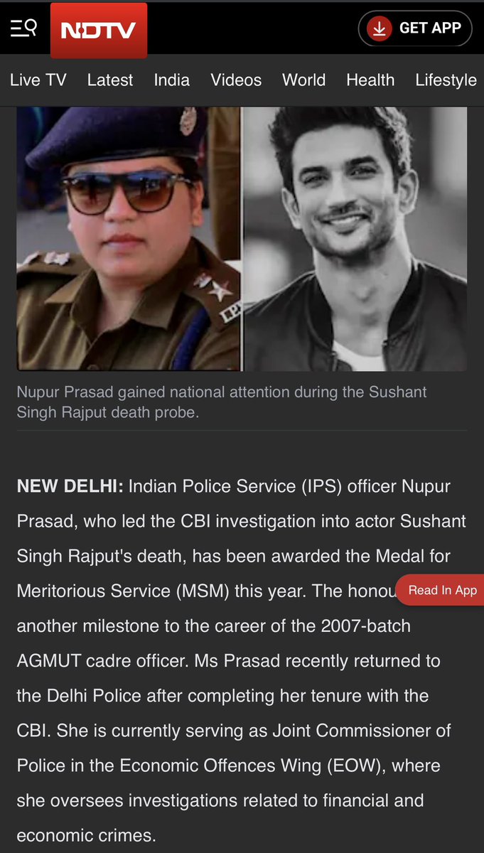 PIYALIBH's tweet photo. IPS Officer Nupur Prasad, who was associated with the investigation into Sushant Singh Rajput’s case, received the prestigious President’s Medal.

As Disha Salian’s father’s FIR and the evidence point toward questions that can no longer be ignored, the failures of the SSR case investigations demand serious scrutiny.

If innocent lives were lost and influential people were protected instead of the truth being pursued, then accountability cannot be selective.

The question remains: How was such a prestigious honour awarded to an officer associated with a case where justice remains elusive?

Awards may honour service, but justice must honour the truth.

After 6 long years, we need answers—not silence. Let the truth come out, whoever it implicates. 🙏🏼

@republic @Republic_Bharat 

#ReopenSSRCase
#JusticeForDishaSSR