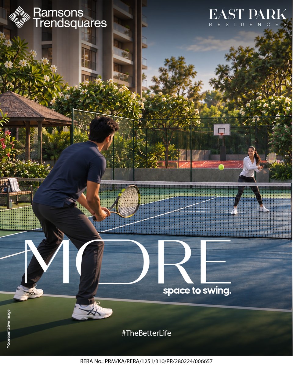 RTBangalore's tweet photo. Every match begins with the right space.

Serve, rally, and stay active in thoughtfully designed sports spaces that make fitness an effortless part of everyday living. 

#RamsonsTrendsquares #EastParkResidences #TheBetterLife #ActiveLiving #SportsAmenities https://t.co/XNbjyPd5Bc
